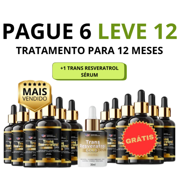 Trans Resveratrol Gota: 12 Frascos  + 1 SERUM